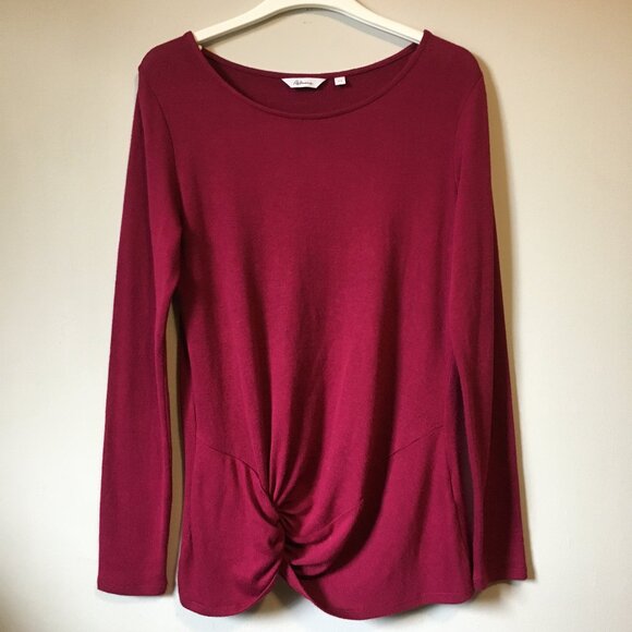 Merlot Red Twist Hem Pullover Knit Sweater Top - Picture 1 of 15